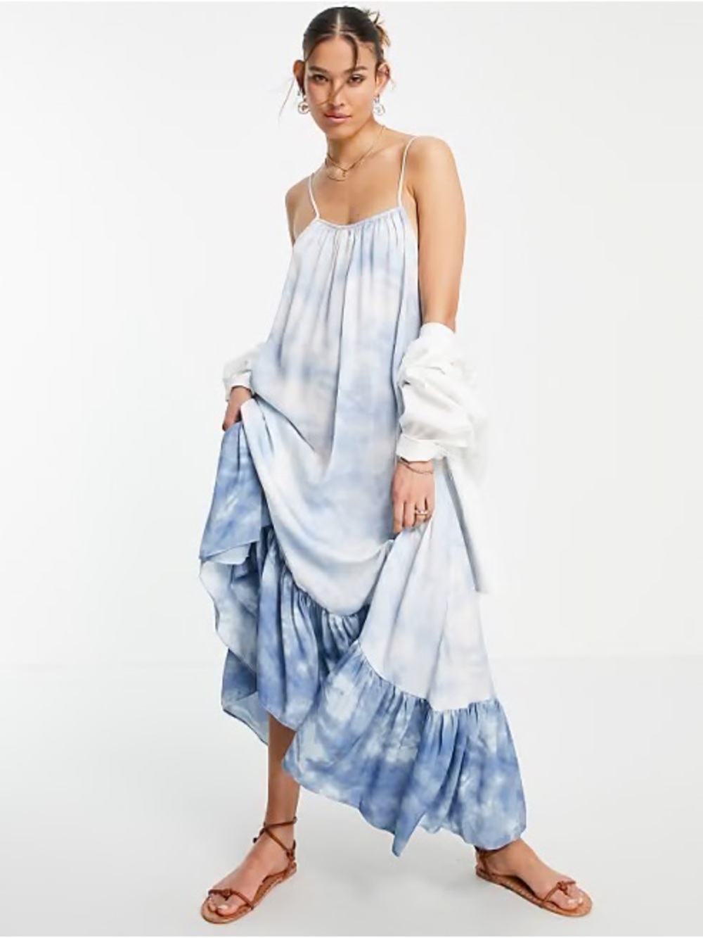 FREE PEOPLE Full On Maxi Slip Dress in Sea Combo XS